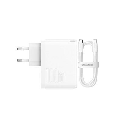Мережевий зарядний пристрій Baseus GaN5 Pro Fast Charger C+U 100W EU White (With Mini White Cable Type-C to Type-C 100W(20V/5A) 1m White）