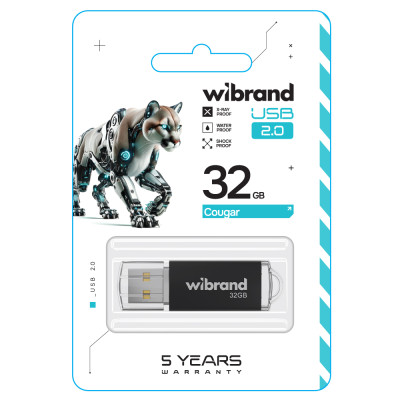 Флеш-накопичувач Wibrand USB 2.0 Cougar 32Gb Black Флеш-накопичувач Wibrand USB 2.0 Cougar 32Gb Black