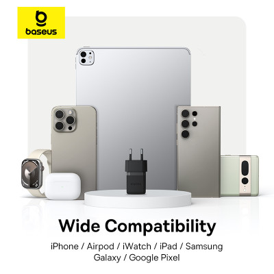 Мережевий зарядний пристрій з кабелем Baseus Palm Fast Charger 1C 30W EU Cluster Black(With: Baseus Mini White Cable C to C 60W(20V/3A) 1m