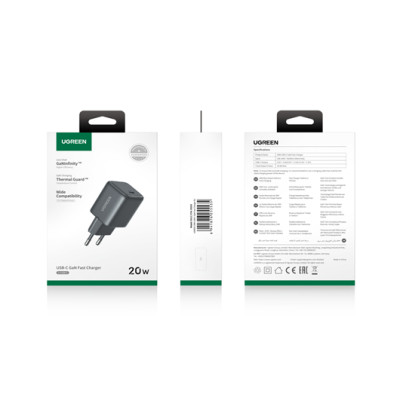Мережевий зарядний пристрій UGREEN X512 20W USB-C GaN Fast Charger EU Black