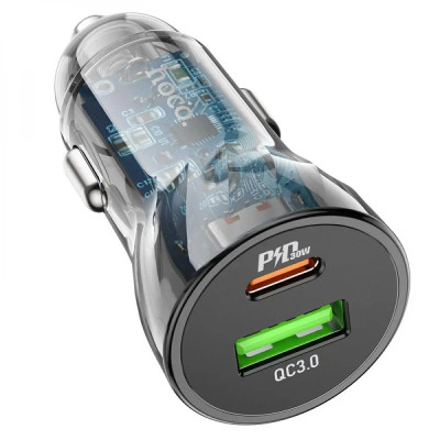 Автомобільний зарядний пристрій HOCO Z47A Transparent Discovery Edition dual port PD30W+QC3.0 car charger Transparent Black Автомобільний зарядний пристрій HOCO Z47A Transparent Discovery Edition dual port PD30W+QC3.0 car charger Transparent Black