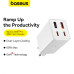 Мережевий зарядний пристрій з кабелем Baseus GaN6 Pro Fast Charger 2C+2U 65W  EU Moon White((With:Mini White Cable C to C 100W(20V/5A) 1m White）