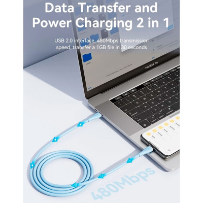 Кабель Vention USB 2.0 C Male to C Male 5A Cable 1.5M Light Blue Silicone Type (TAWSG)