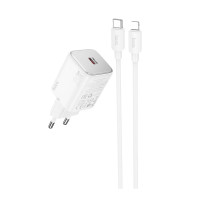 Мережевий зарядний пристрій HOCO N40 Mighty single port PD20W charger set(C to iP) White Мережевий зарядний пристрій HOCO N40 Mighty single port PD20W charger set(C to iP) White