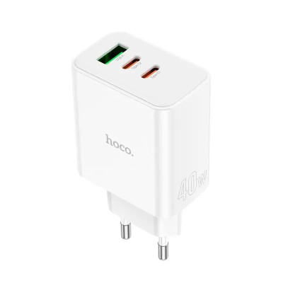 Мережевий зарядний пристрій HOCO C126A Pure power PD40W three-port(2C1A) charger White Мережевий зарядний пристрій HOCO C126A Pure power PD40W three-port(2C1A) charger White