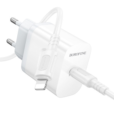 Мережевий зарядний пристрій з кабелем BOROFONE BA99A Breeze single port PD20W charger set(C to iP) White Мережевий зарядний пристрій з кабелем BOROFONE BA99A Breeze single port PD20W charger set(C to iP) White