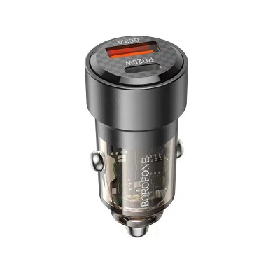 Автомобільний зарядний пристрій BOROFONE BZ20 Smart 38W dual port PD20W+QC3.0 car charger Transparent Black Автомобільний зарядний пристрій BOROFONE BZ20 Smart 38W dual port PD20W+QC3.0 car charger Transparent Black