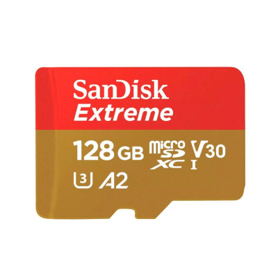 Карта пам'яті microSDXC (UHS-1 U3) SanDisk Extreme For Action Cams and Drones A2 128Gb class 10 V30 (R190MB/s,W90MB/s) (adapter)