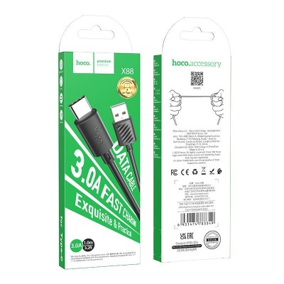 Кабель HOCO X88 Gratified charging data cable for Type-C Black Кабель HOCO X88 Gratified charging data cable for Type-C Black