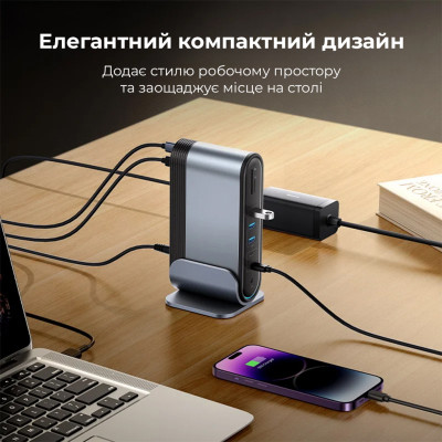 USB-хаб Baseus UnionJoy 17-Port Triple-Display Docking Station Space Grey(USB-C to HDMI4K@60Hz*2+DP4K@60Hz*1+USB3.0*3+USB-C3.0*2+USB2.0*2+PD*1+PC*1+ USB-хаб Baseus UnionJoy 17-Port Triple-Display Docking Station Space Grey(USB-C to HDMI4K@60Hz*2+DP4K@60Hz*1+USB3.0*3+USB-C3.0*2+USB2.0*2+PD*1+PC*1+