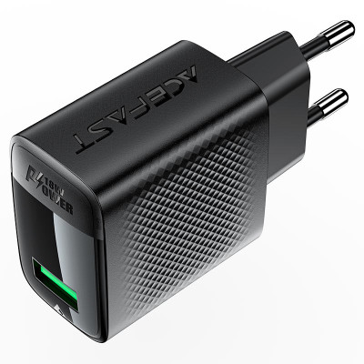 Мережевий зарядний пристрій ACEFAST A90 QC18W GaN single USB-A charger (EU) Black Мережевий зарядний пристрій ACEFAST A90 QC18W GaN single USB-A charger (EU) Black