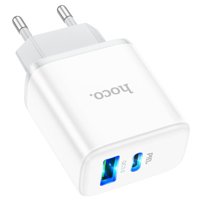 Мережевий зарядний пристрій HOCO C105A Stage dual port PD20W+QC3.0 charger White Мережевий зарядний пристрій HOCO C105A Stage dual port PD20W+QC3.0 charger White