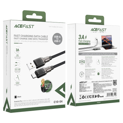 Кабель ACEFAST C10-04 USB to Type-C 3A, 1.2m, silicone, zinc connectors, Black Кабель ACEFAST C10-04 USB to Type-C 3A, 1.2m, silicone, zinc connectors, Black