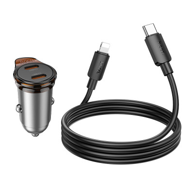 Автомобільний зарядний пристрій HOCO NZ16 Rigorous single port PD30W car charger set(C to iP) Metal Grey Автомобільний зарядний пристрій HOCO NZ16 Rigorous single port PD30W car charger set(C to iP) Metal Grey