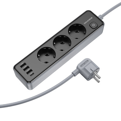 Мережевий подовжувач BOROFONE BAC8 Power 3-position socket(1C3A)(EU/GER)(L=3M) Black Мережевий подовжувач BOROFONE BAC8 Power 3-position socket(1C3A)(EU/GER)(L=3M) Black