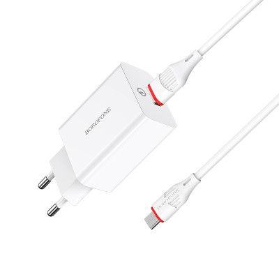 Мережевий зарядний пристрій з кабелем BOROFONE BA21A Long journey single port QC3.0 charger set(Micro) 18W White Мережевий зарядний пристрій з кабелем BOROFONE BA21A Long journey single port QC3.0 charger set(Micro) 18W White