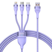 Кабель Baseus Flash Series Ⅱ One-for-three Fast Charging Data Cable USB to M+L+C 100W 1.2m Purple Кабель Baseus Flash Series Ⅱ One-for-three Fast Charging Data Cable USB to M+L+C 100W 1.2m Purple