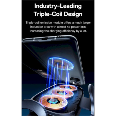 Автотримач для телефона з БЗП Baseus LightChaser Series Triple-Coil Wireless Charging Electric Car Mount Cluster Black