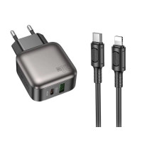 Мережевий зарядний пристрій з кабелем BOROFONE BAS54A Absolute PD20W+QC3.0 charger set (C to iP) (EU) Black Мережевий зарядний пристрій з кабелем BOROFONE BAS54A Absolute PD20W+QC3.0 charger set (C to iP) (EU) Black