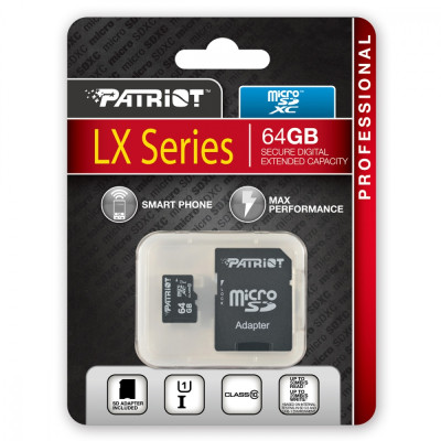 Карта пам'яті microSDXC (UHS-1) Patriot LX Series 64Gb class 10 (adapter SD)