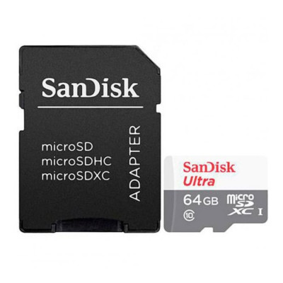 Карта пам'яті microSDXC (UHS-1) SanDisk Ultra 64Gb class 10 A1 (100Mb/s) (adapter SD) Карта пам'яті microSDXC (UHS-1) SanDisk Ultra 64Gb class 10 A1 (100Mb/s) (adapter SD)