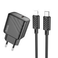 Мережевий зарядний пристрій з кабелем HOCO CS22A Value single port PD30W charger set(C to iP) Black