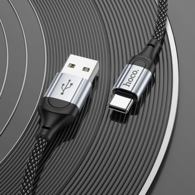 Кабель HOCO X102 USB to Type-C 3A, 1m, nylon, aluminum connectors, Black Кабель HOCO X102 USB to Type-C 3A, 1m, nylon, aluminum connectors, Black