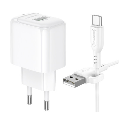 Мережевий зарядний пристрій з кабелем BOROFONE BAS42A Potential single-port QC3.0 charger set(Type-C) 18W White Мережевий зарядний пристрій з кабелем BOROFONE BAS42A Potential single-port QC3.0 charger set(Type-C) 18W White