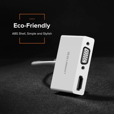 USB-хаб UGREEN USB Type C to HDMI + VGA Converter (White)