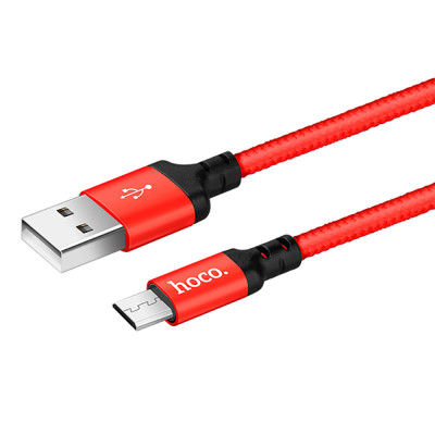 Кабель HOCO X14 USB to Micro 2,4A, 1m, nylon, aluminum connectors Black-red Кабель HOCO X14 USB to Micro 2,4A, 1m, nylon, aluminum connectors Black-red