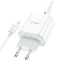 Мережевий зарядний пристрій з кабелем HOCO C104A Stage single port PD20W charger set (C to iP)(EU) White Мережевий зарядний пристрій з кабелем HOCO C104A Stage single port PD20W charger set (C to iP)(EU) White