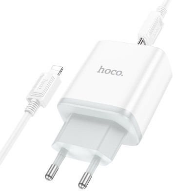 Мережевий зарядний пристрій з кабелем HOCO C104A Stage single port PD20W charger set (C to iP)(EU) White Мережевий зарядний пристрій з кабелем HOCO C104A Stage single port PD20W charger set (C to iP)(EU) White