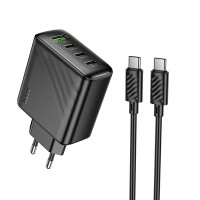Мережевий зарядний пристрій з кабелем HOCO CS27A Supply PD67W (3C1A) charger set (C to C)(EU) Black Мережевий зарядний пристрій з кабелем HOCO CS27A Supply PD67W (3C1A) charger set (C to C)(EU) Black