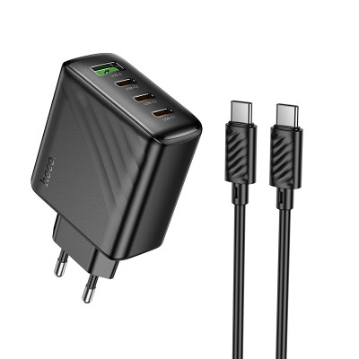 Мережевий зарядний пристрій з кабелем HOCO CS27A Supply PD67W (3C1A) charger set (C to C)(EU) Black Мережевий зарядний пристрій з кабелем HOCO CS27A Supply PD67W (3C1A) charger set (C to C)(EU) Black