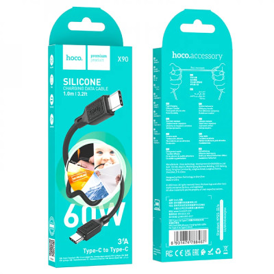 Кабель HOCO X90 Cool 60W silicone charging data cable for Type-C to Type-C Black Кабель HOCO X90 Cool 60W silicone charging data cable for Type-C to Type-C Black