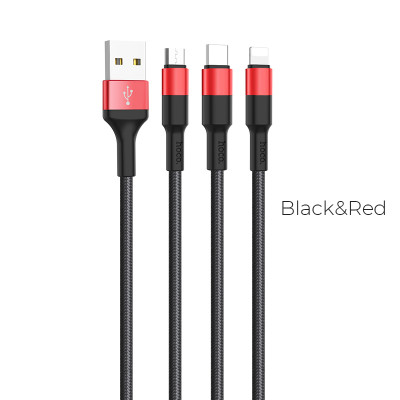 Кабель HOCO X26 Xpress one pull three charging cable iP+Micro+Type-C Black+Red Кабель HOCO X26 Xpress one pull three charging cable iP+Micro+Type-C Black+Red