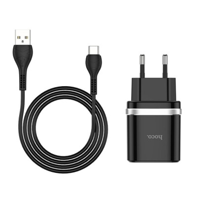 Мережевий зарядний пристрій з кабелем HOCO C12Q Smart QC3.0 charger set(Type-C) 18W Black Мережевий зарядний пристрій з кабелем HOCO C12Q Smart QC3.0 charger set(Type-C) 18W Black