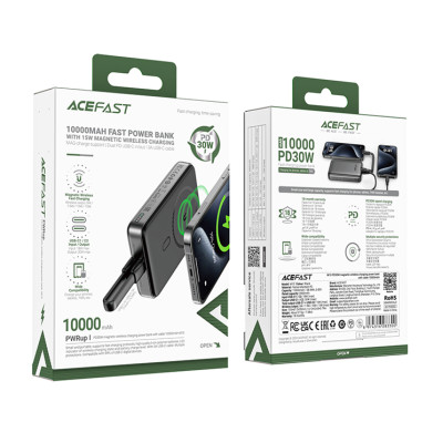 Внешний аккумулятор ACEFAST M10-10000 PD30W magnetic wireless charging power bank with cable Black