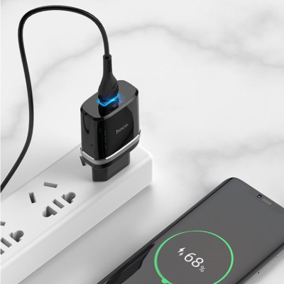 Мережевий зарядний пристрій з кабелем HOCO C12Q Smart QC3.0 charger set(Type-C) 18W Black Мережевий зарядний пристрій з кабелем HOCO C12Q Smart QC3.0 charger set(Type-C) 18W Black