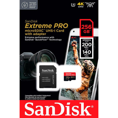 Карта пам'яті microSDXC (UHS-1 U3) SanDisk Extreme Pro A2 256Gb class 10 V30 (R200MB/s,W140MB/s) (adapter) Карта пам'яті microSDXC (UHS-1 U3) SanDisk Extreme Pro A2 256Gb class 10 V30 (R200MB/s,W140MB/s) (adapter)