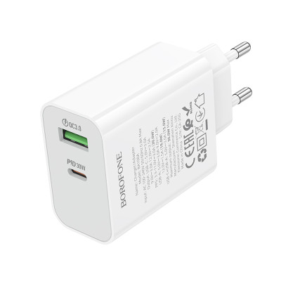 Мережевий зарядний пристрій BOROFONE BA108A Stellar PD30W+QC3.0 charger (EU) White Мережевий зарядний пристрій BOROFONE BA108A Stellar PD30W+QC3.0 charger (EU) White