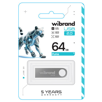 Флеш-накопичувач Wibrand USB 2.0 Puma 64Gb Silver