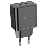 Мережевий зарядний пристрій HOCO N35 Streamer dual-port PD45W GaN (2C) charger(EU) Black Мережевий зарядний пристрій HOCO N35 Streamer dual-port PD45W GaN (2C) charger(EU) Black