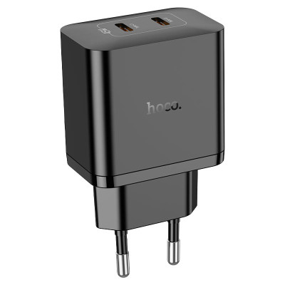 Мережевий зарядний пристрій HOCO N35 Streamer dual-port PD45W GaN (2C) charger(EU) Black Мережевий зарядний пристрій HOCO N35 Streamer dual-port PD45W GaN (2C) charger(EU) Black