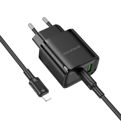 Мережевий зарядний пристрій з кабелем BOROFONE BA83A Flare star PD20W+QC3.0 charger set(C to iP) Black Мережевий зарядний пристрій з кабелем BOROFONE BA83A Flare star PD20W+QC3.0 charger set(C to iP) Black