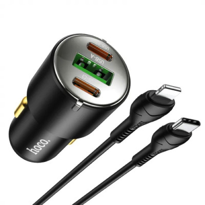 Автомобільний зарядний пристрій HOCO NZ6 PD45W 3-port(2C1A) car charger set(Type-C to iP) Black Автомобільний зарядний пристрій HOCO NZ6 PD45W 3-port(2C1A) car charger set(Type-C to iP) Black