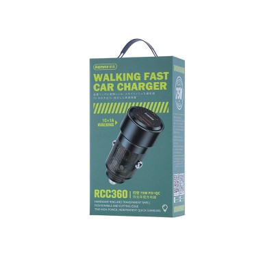 Автомобільний зарядний пристрій REMAX Walking Series 75W PD+QC 1C+1A Fast Car Charger RCC360 Black Автомобільний зарядний пристрій REMAX Walking Series 75W PD+QC 1C+1A Fast Car Charger RCC360 Black