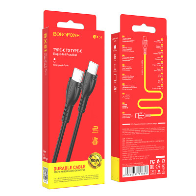 Кабель BOROFONE BX51 Triumph 60W charging data cable Type-C to Type-C Black Кабель BOROFONE BX51 Triumph 60W charging data cable Type-C to Type-C Black
