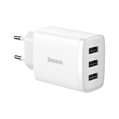 Мережевий зарядний пристрій Baseus Compact Charger 3U 17W EU White Мережевий зарядний пристрій Baseus Compact Charger 3U 17W EU White