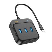 USB-Hub HOCO HB35 Easy link 4-in-1 Gigabit Ethernet Adapter(Type-C to USB3.0*3+RJ45)(L=0.2M) Black USB-Hub HOCO HB35 Easy link 4-in-1 Gigabit Ethernet Adapter(Type-C to USB3.0*3+RJ45)(L=0.2M) Black